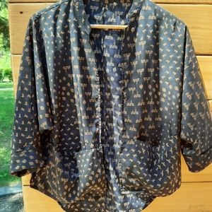 Navy light Silky Open Jacket birds castles Large